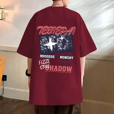 星辰印花美式宽松纯棉t恤男夏季2024新款短袖ins潮牌体恤半袖衣服商品大图