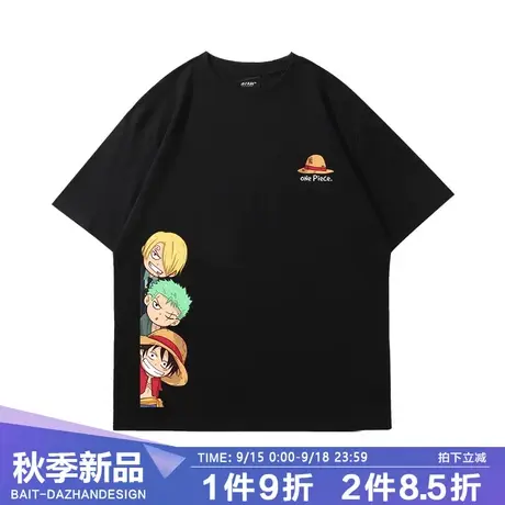 海贼王周边索隆路飞香吉士圆领t恤短袖男夏季潮流宽松休闲上衣商品大图