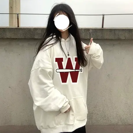 oversize落肩卫衣女ins潮牌宽松春秋薄款chic港风艺术生奶甜外套图片