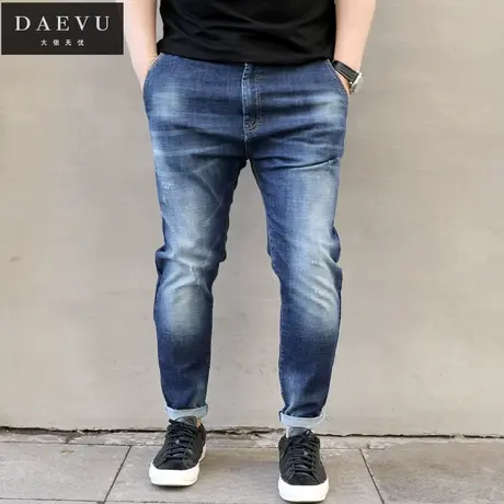 夏新款蓝色薄料大号潮胖子弹力修身小脚加肥加大码男士牛仔裤商品大图