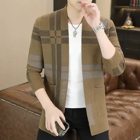 针织衫外套男秋季薄款加肥加大毛衣开衫潮流时尚休闲百搭男装上衣商品大图