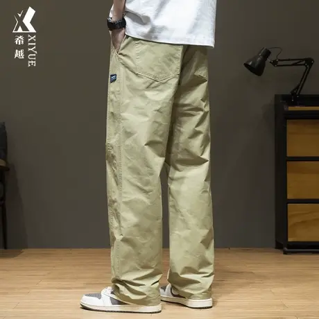 希越卡其色美式高街工装直筒裤男士2024春季新款宽松大码休闲长裤商品大图