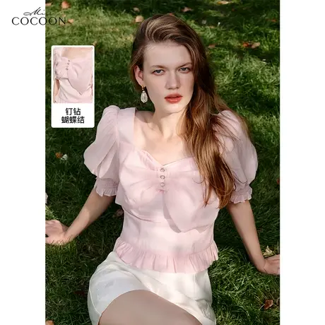 missCOCOON莱赛尔蝴蝶雪纺衫女2023夏季新款宽松减龄气质短袖上衣商品大图