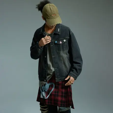 美式高街设计感牛仔外套男士百搭春季新款潮牌复古宽松情侣装夹克商品大图