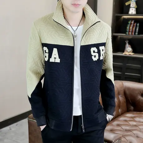 立领拼色薄款夹克男士春秋季新款帅气外套百搭上衣服潮流休闲秋装商品大图