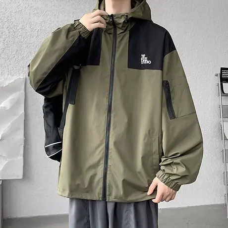 户外登山服露营冲锋衣秋冬季夹克男潮流宽松时尚连帽拉链开衫外套商品大图