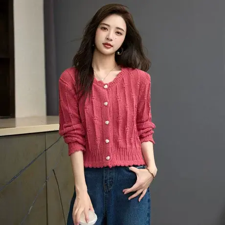 时尚气质长袖毛衣2023年秋季新款淑女温柔甜美圆领显瘦通勤上衣图片