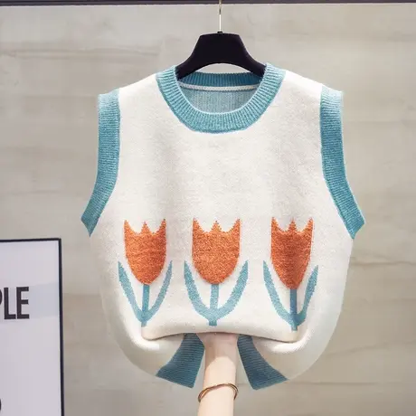 圆领针织马甲背心女2023秋装新款宽松外穿马夹外搭加厚毛衣坎肩潮图片