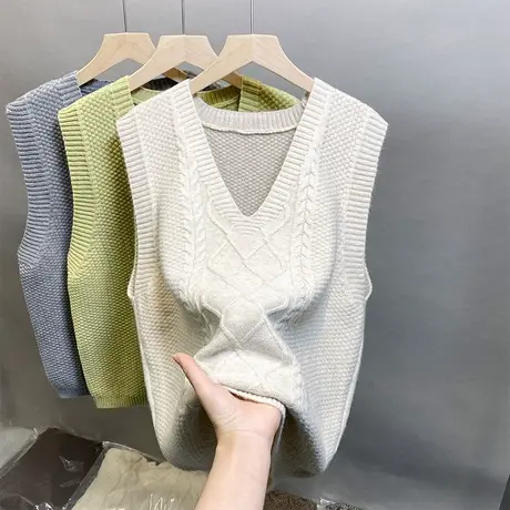 针织马甲背心外套春秋外搭2023新款女士无袖毛衣V领宽松叠穿马夹商品大图