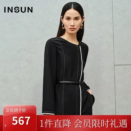 恩裳2023秋季新款简约黑白撞色设计休闲衬衫宽松长袖上衣图片