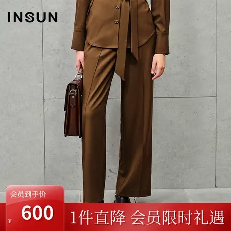 恩裳2023秋季新款棕色高支羊毛混纺干练直筒裤美拉德西裤商品大图