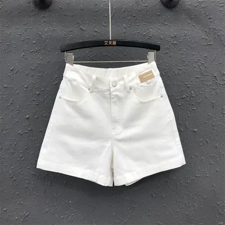 白色高腰牛仔短裤女潮2023夏季新款韩版休闲百搭卷边贴标阔腿热裤商品大图
