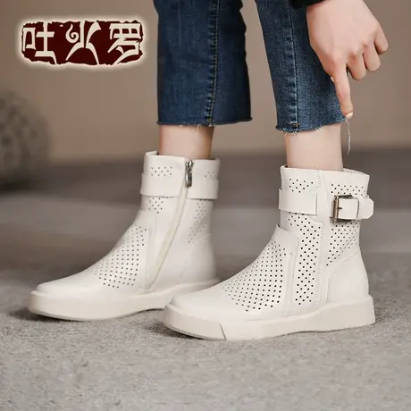 吐火罗女鞋2022新款百搭镂空女鞋皮带扣个性透气马丁靴洞洞凉靴女商品大图