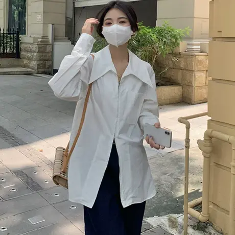 日系衬衫女春装2022新款长袖复古港味设计感小众法式别致上衣外穿图片