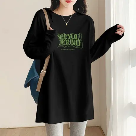 长袖独特设计感中长款内搭大版上衣T恤女秋季新款宽松显瘦打底衫商品大图