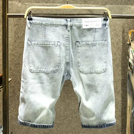 浅蓝色牛仔短裤男直筒宽松韩版五分裤夏季薄款舒适休闲斜口袋中裤商品大图