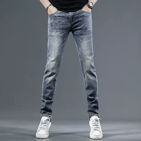 男士牛仔裤2023新款爆款夏季薄款修身直筒印花潮流弹力休闲男裤子商品大图