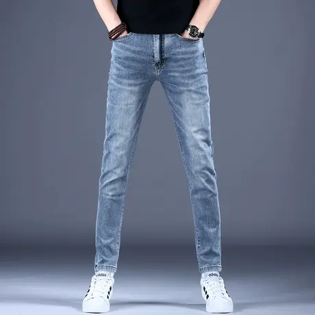2023秋款男士新款牛仔裤子简约修身百搭蓝灰色小脚裤薄款男潮牌裤商品大图