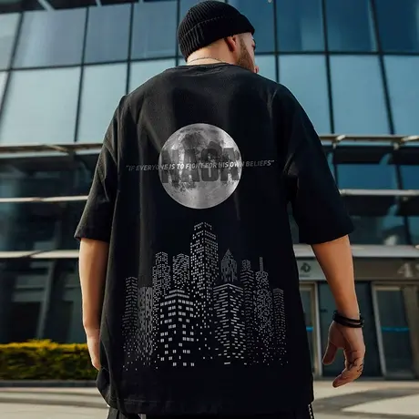 2023夏季新款加肥加大短袖T恤男纯棉薄款国潮牌宽松半袖大码男装图片