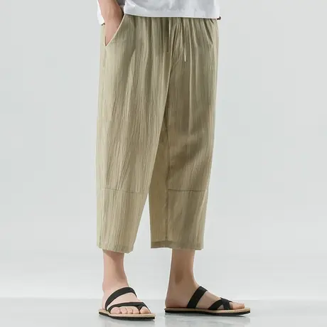 七分裤男2023春夏季新款男装冰丝抗皱透气中裤中国风宽松休闲青年商品大图