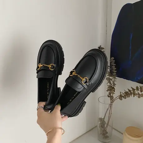 厚底乐福鞋女款2024新款爆款增高女鞋小皮鞋百搭鞋子春秋黑色单鞋图片