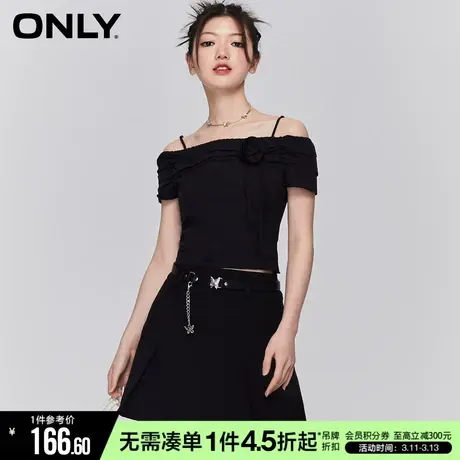 ONLY冬季时尚花朵蝴蝶一字肩短款雪纺衫女|1232WS001商品大图
