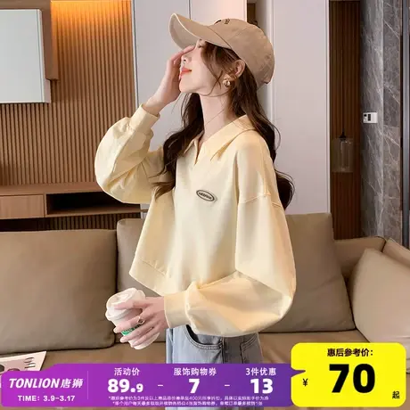 唐狮长袖卫衣polo衫女士2023年新款短款宽松小个子设计感上衣爆款商品大图