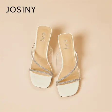 Josiny/卓诗尼法式凉鞋女2024新款水钻性感一字带露趾细跟凉拖鞋商品大图