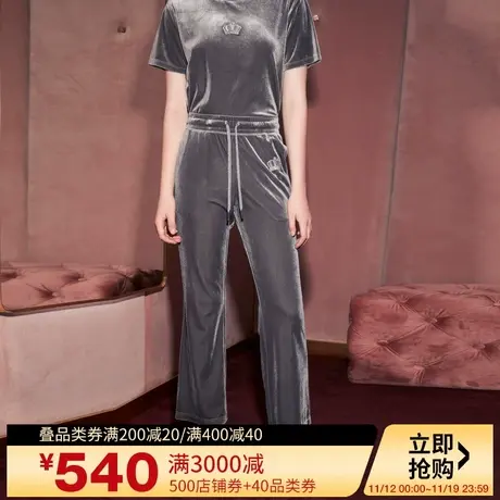 Juicy Couture橘滋轻奢金丝绣花烫钻丝绒女式减龄时尚感休闲裤商品大图