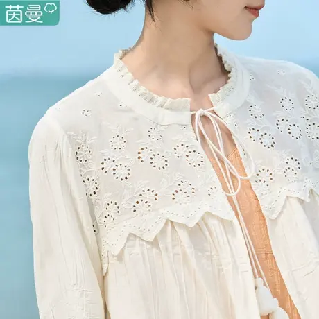 南法假日茵曼长袖衬衫女2023夏季新款衬衣温柔系凡尔赛上衣防晒衫商品大图