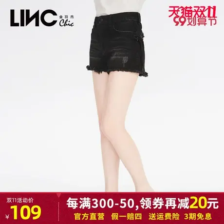 金羽杰LINC夏季新款时尚复古弧线约克绑带棉质牛仔短裤922121商品大图