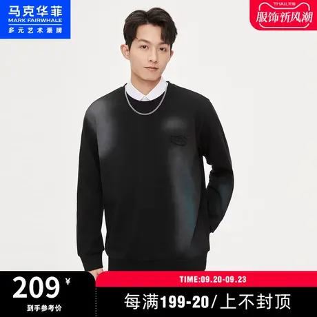 马克华菲渐变喷涂植绒印花圆领卫衣男2023春新款时尚潮流上衣图片