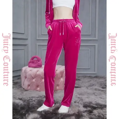 Juicy Couture橘滋2023新款启明星logo绣花丝绒女式休闲裤商品大图