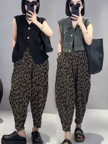 新款哈伦裤女夏季薄款休闲裤时尚宽松束脚灯笼裤洋气印花松紧裤子商品大图