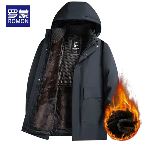 罗蒙冬季棉服男士加绒加厚中老年爸爸装棉袄内胆可拆连帽棉衣外套商品大图