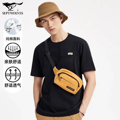 七匹狼狼族部落圆领套头短袖T恤男青年纯棉透气绣花时尚百搭上衣商品大图