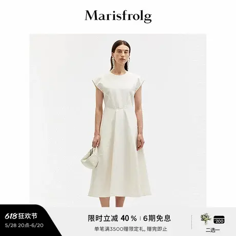 【精简美学】玛丝菲尔夏季时尚圆领收腰设计奶油白连衣裙女图片