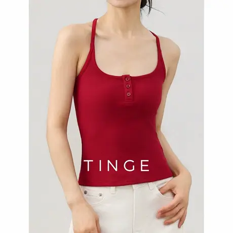 TINGE贴己红色基础款挂脖工字吊带背心女夏季薄款遮副乳上衣图片