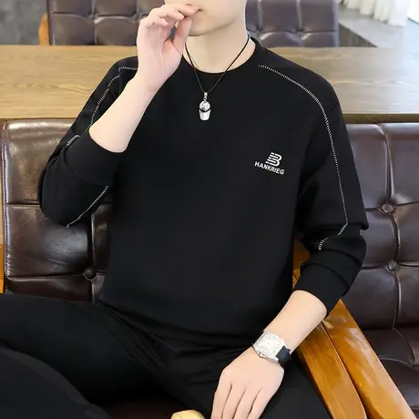 男士卫衣春秋季2025新款圆领长袖t恤潮流上衣服秋衣外穿打底小衫图片