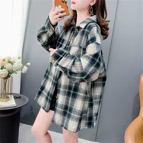 加厚磨毛格子衬衫女秋冬2023年新款港风复古休闲百搭开衫外套上衣商品大图