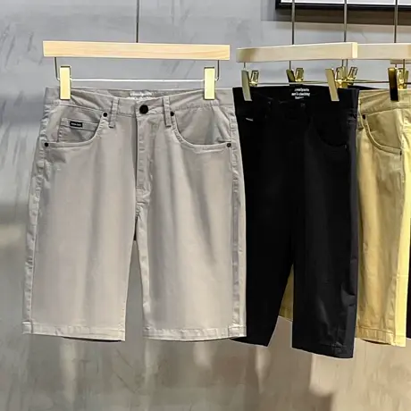 洗水夏季休闲短裤男士弹力韩版潮流直筒中裤卡其色男装修身五分裤商品大图