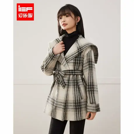 IEF/爱依服2024秋冬新款法式成熟优雅气质复古格子设计呢绒外套商品大图