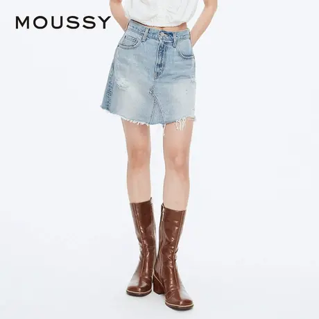 MOUSSY 夏季复古水洗毛边不规则牛仔半裙028HS911-0311图片