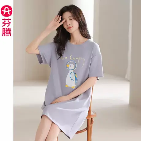 芬腾纯棉睡裙女夏款可外穿短袖睡衣可爱短款连衣裙子2025新款夏季商品大图
