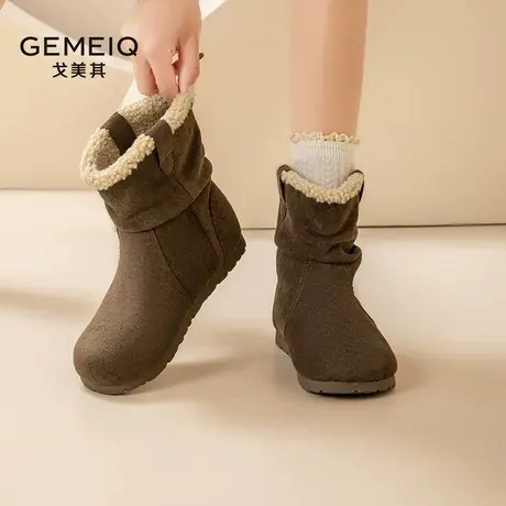 戈美其2024冬季新款绒面雪地靴女羊羔绒加绒棉鞋复古英伦风堆堆靴商品大图