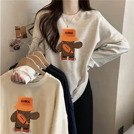 超火cec洋气减龄圆领卫衣女春秋冬加绒加厚韩版宽松上衣外套潮ins图片