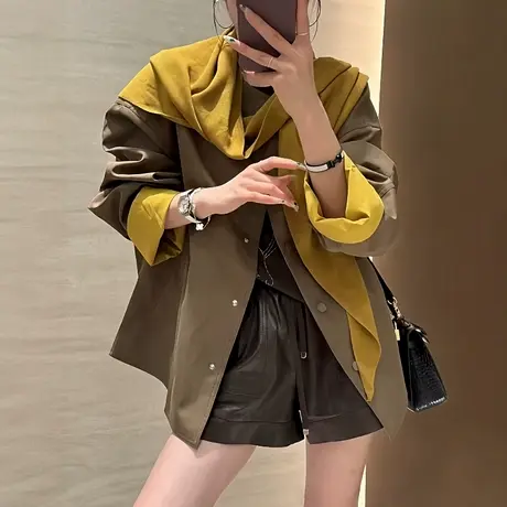 针织披肩圆领单排扣风衣女欧洲站2025秋季新款韩版中长款外套潮商品大图