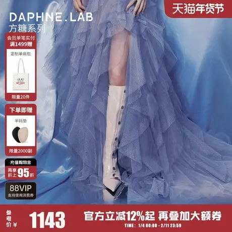Jennie同款DAPHNE LAB方糖排扣靴复古尖头收腿骑士高跟女鞋长筒靴图片