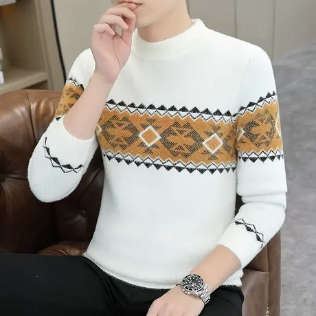 半高领毛衣秋冬款仿貂绒提花针织打底青少年加厚保暖羊毛衫线衣商品大图