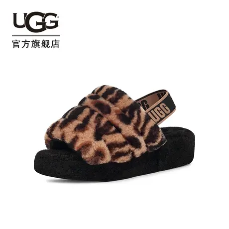 UGG春季女士便鞋毛绒动物纹休闲舒适厚底时尚凉拖鞋 1125008商品大图